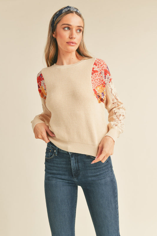 Ribbed Sweater with Lace