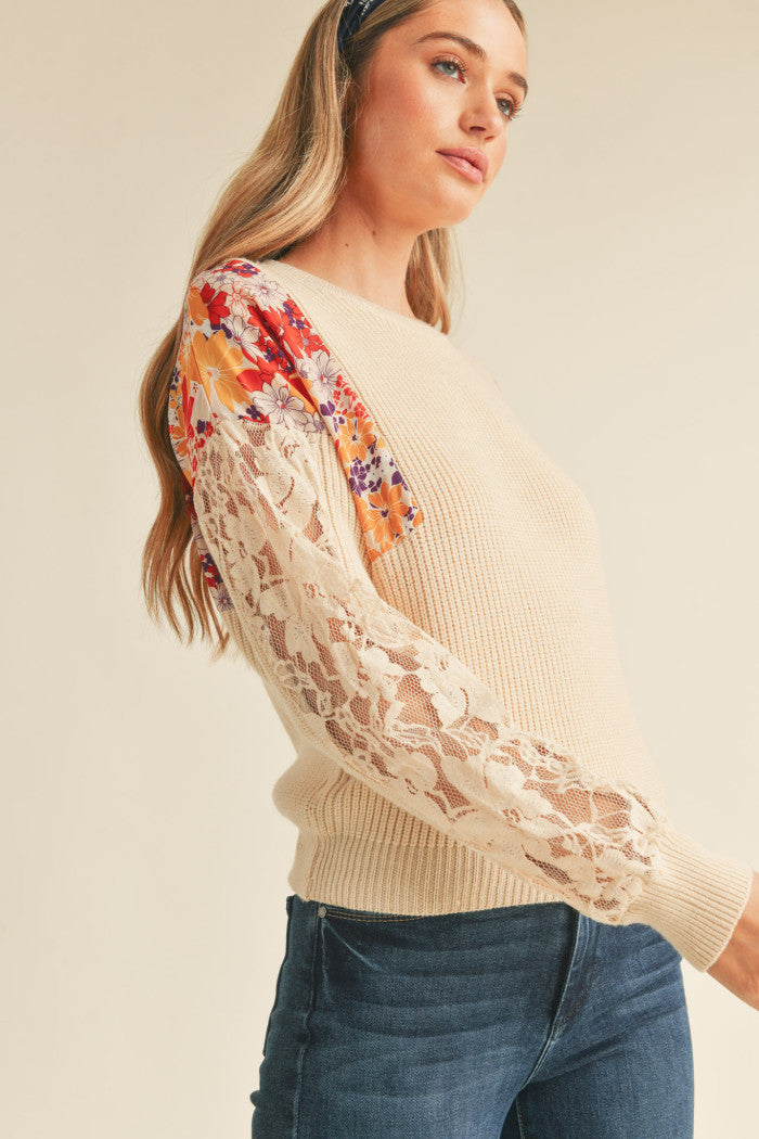 Ribbed Sweater with Lace
