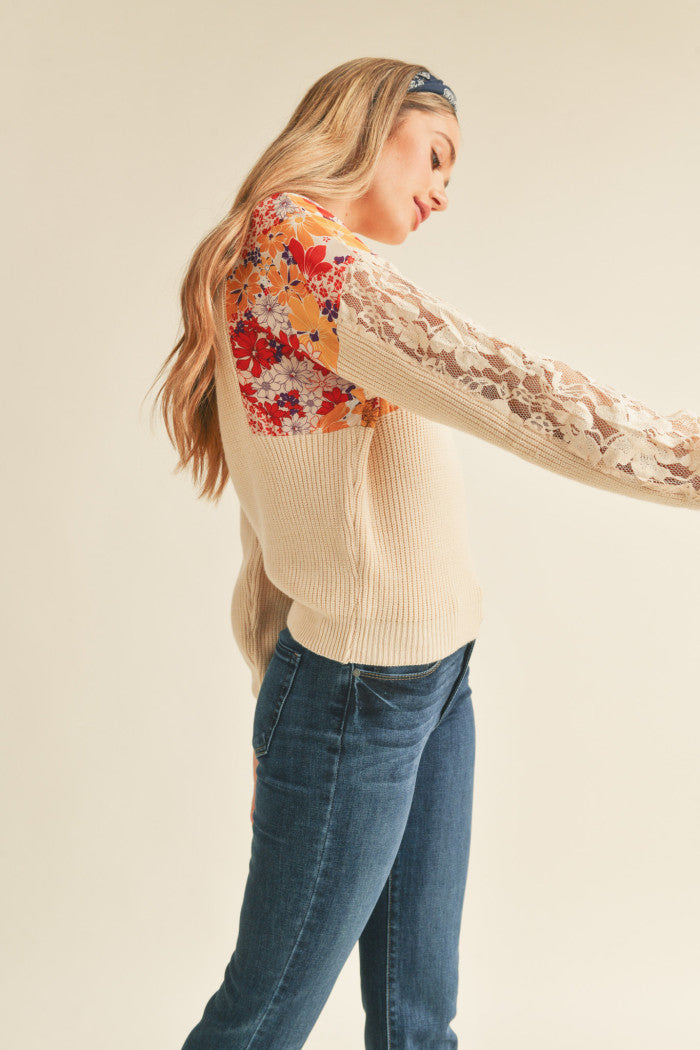 Ribbed Sweater with Lace
