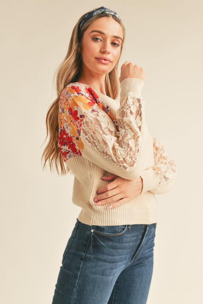 Ribbed Sweater with Lace