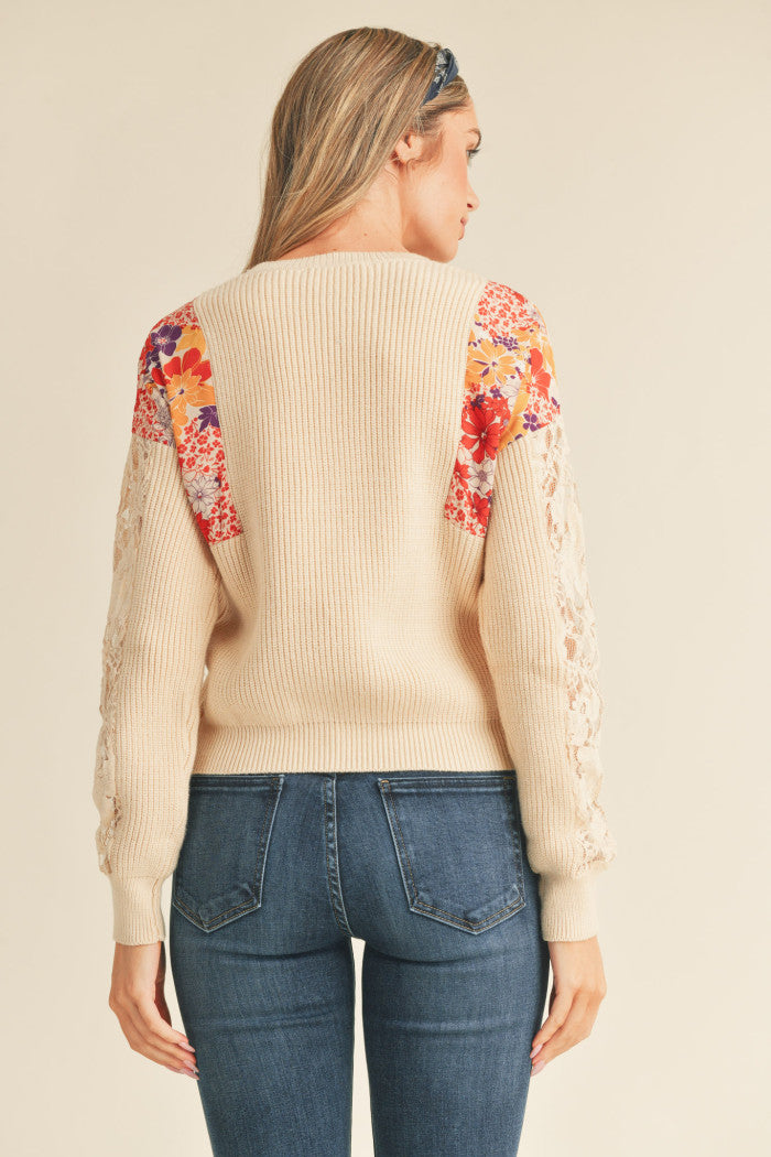 Ribbed Sweater with Lace