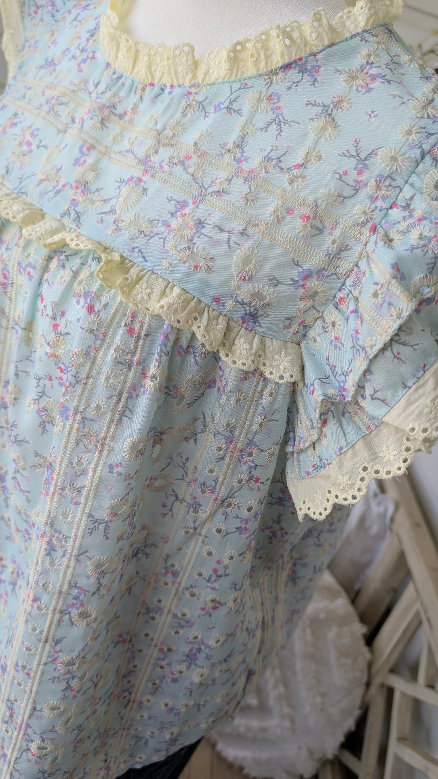 Blue Eyelet Floral Top