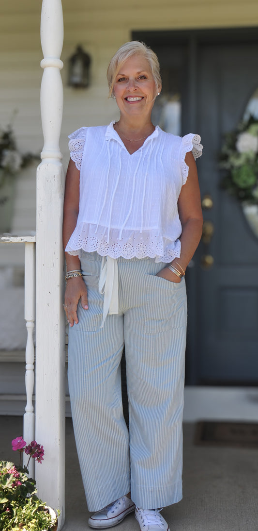 Blue Stripe Drawstring Waist Pants