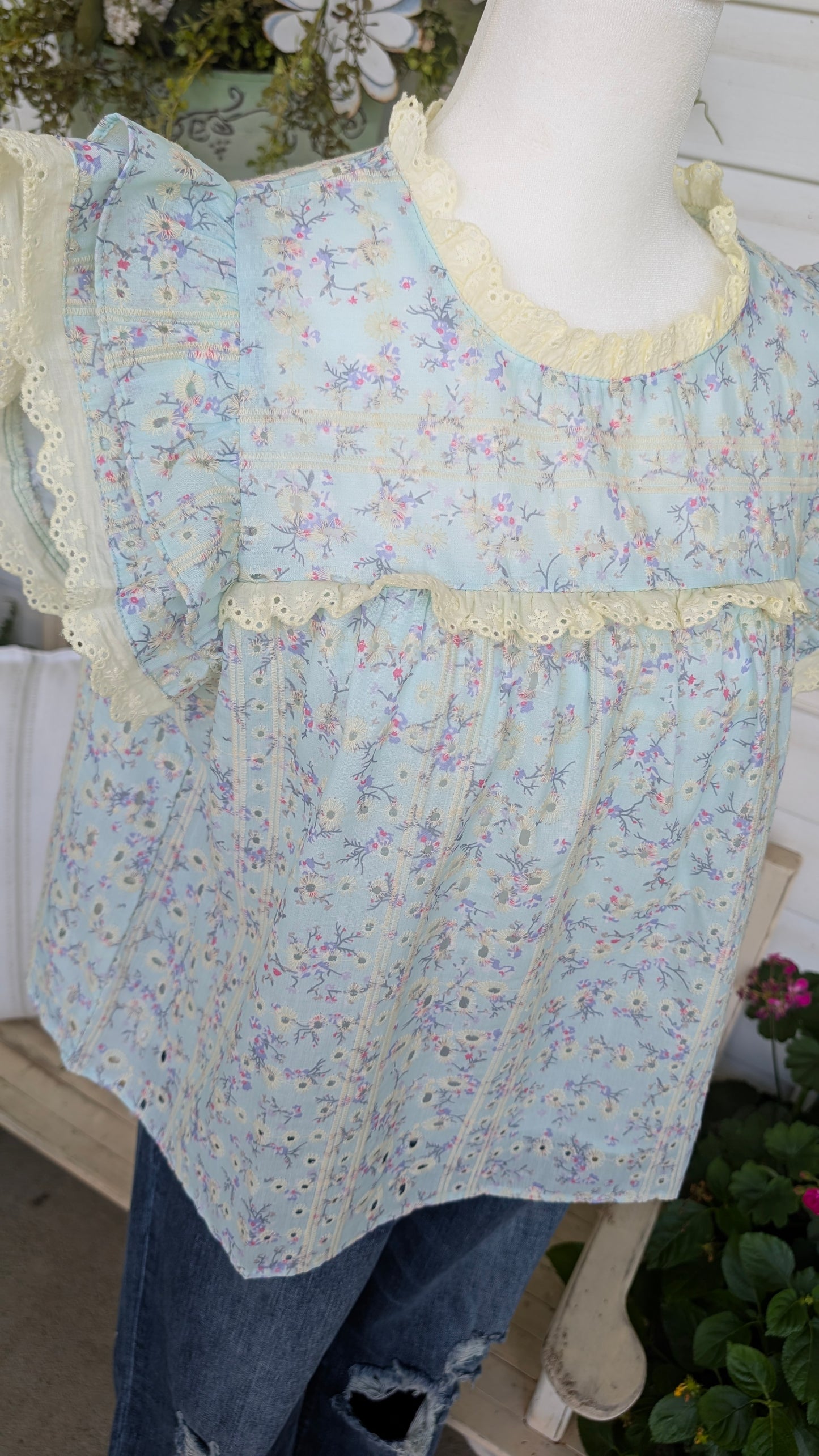Blue Eyelet Floral Top