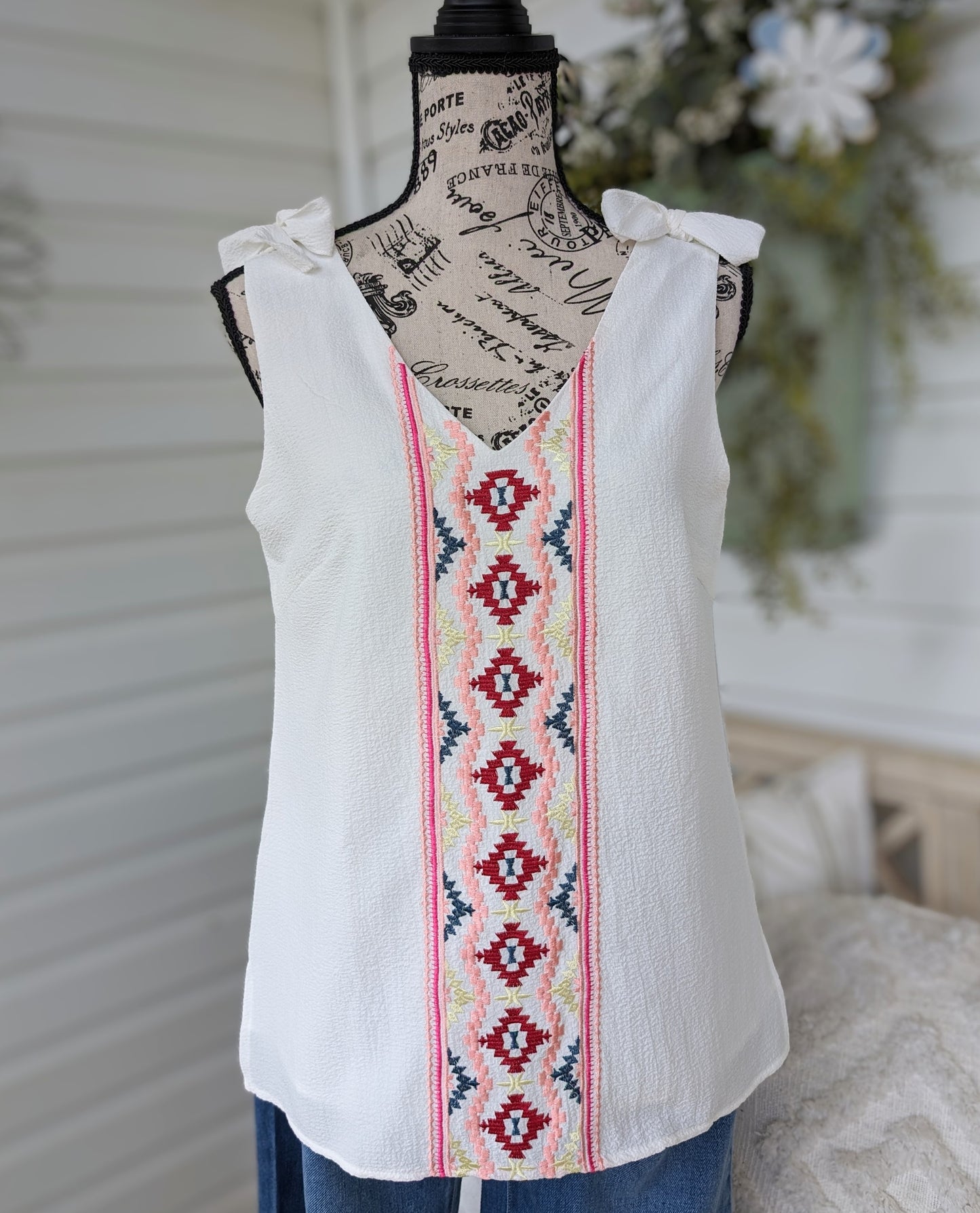 Embroidered sleeveless top