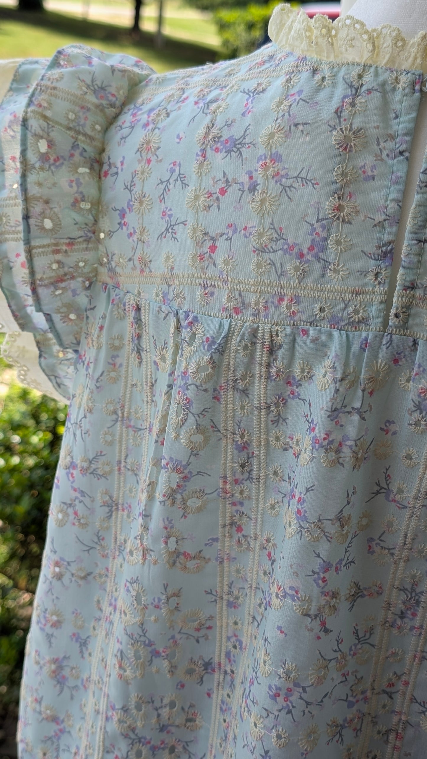 Blue Eyelet Floral Top